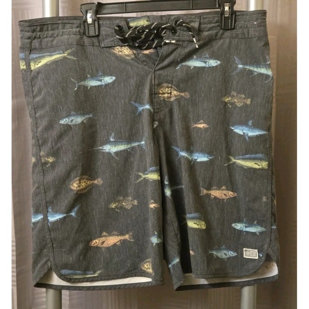 Salty Crew Deck Hand Fish Fishing Surf‎ Trunks Board Shorts Swim 33 Gray Surfing